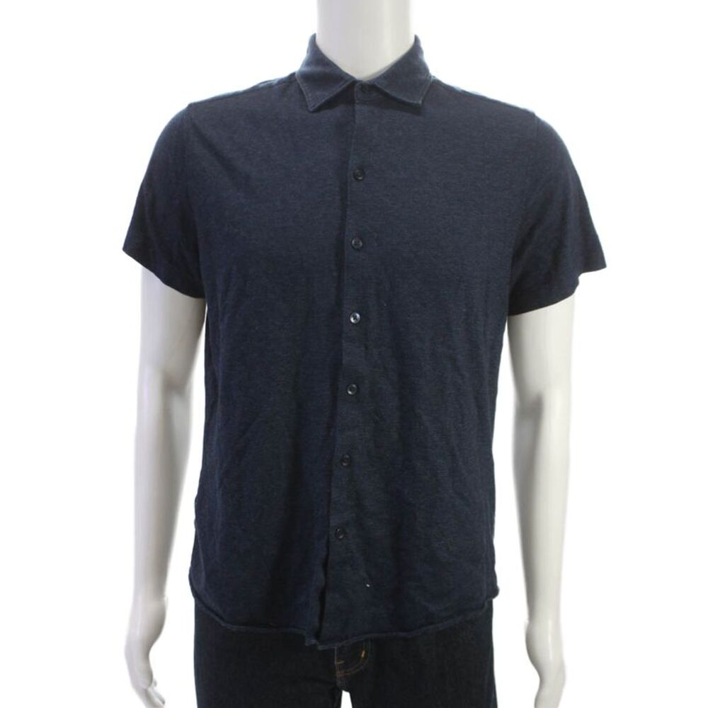 Robert Barakett Mens Polo Button Up Shirt Blue Cotton Short Sleeve Size M